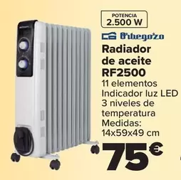 Oferta de Orbegozo - Radiador De Aceite RF2500 por 75€ en Carrefour