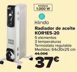 Oferta de Klindo - Radiador De Aceite KOR1E5-20 por 37€ en Carrefour