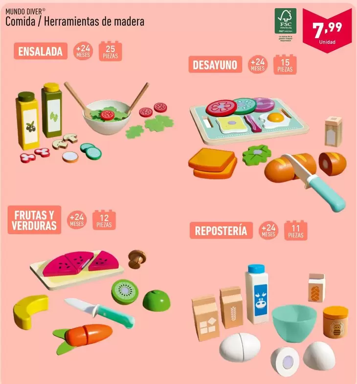 Oferta de Mundo Diver - Comida/Herramientas De Madera por 7,99€ en ALDI