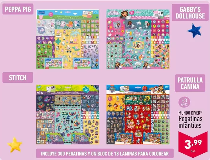 Oferta de Mundo Diver - Pegatinas Infantiles por 3,99€ en ALDI