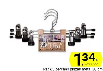 Oferta de Pack 3 Perchas Pinzas Metal por 1,34€ en Supermercados Dani