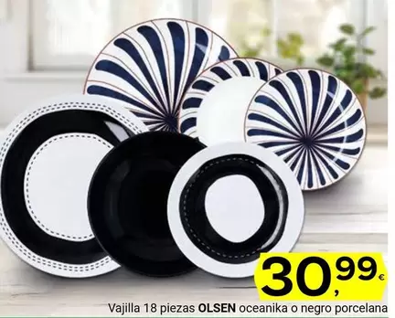 Oferta de Olsen - Vajilla 18 Piezas Oceanika O Negro Porcelana por 30,99€ en Supermercados Dani