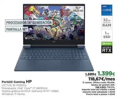 Oferta de Intel - Portátil Gaming por 1399€ en El Corte Inglés