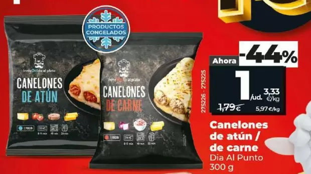 Oferta de Dia Al Punto - Canelones De Atun / De Carne por 1,33€ en Dia