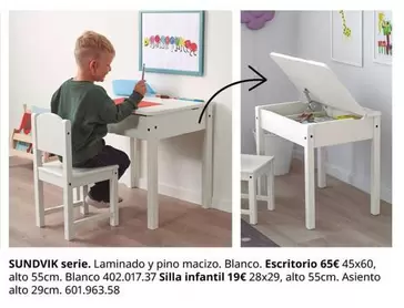 Oferta de Blanco - SUNDVIK SERIE. LAMINADO y PINO MACIZO. BLANCO. Escritorio por 65€ en IKEA