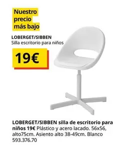 Oferta de Blanco - Loberget/sibben Silla De Escritorio Para Niños por 19€ en IKEA