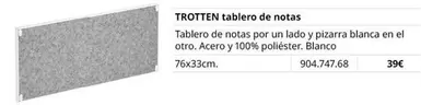 Oferta de Blanco - Tablero De Notas por 39€ en IKEA