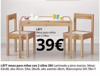 Oferta de Latt Mesa Para Niños Con 2 Sillas por 39€ en IKEA