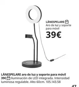 Oferta de Lanespelare - Aro De Luz Y Soporte Para Móvil por 39€ en IKEA