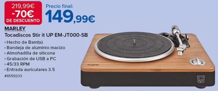 Oferta de Marley - Tocadiscos Stir It Up Em-Jt000-SB por 149,99€ en Costco