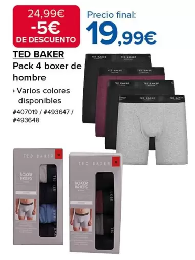 Oferta de Ted Baker - Pack 4 Boxer De Hombre por 19,99€ en Costco