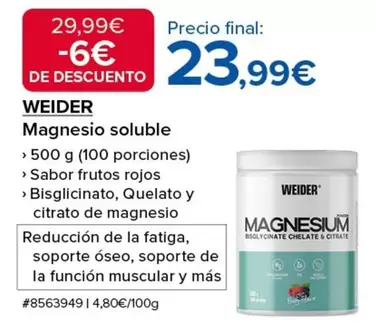 Oferta de Weider - Magnesio Soluble por 23,99€ en Costco