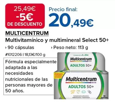 Oferta de Multicentrum - Multivitaminico Y Multimineral Select 50+ por 20,49€ en Costco