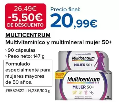 Oferta de Multicentrum - Multivitaminico Y Multimineral Mujer 50+ por 20,99€ en Costco