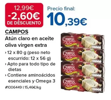 Oferta de Campos - Atun Claro En Aceite Oliva Virgen Extra por 10,39€ en Costco