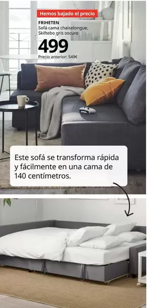 Oferta de Friheten Sofá Cama Chaiselongue por 499€ en IKEA