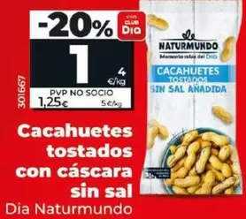 Oferta de Dia Naturmundo - Cacahuetes Tostados Con Cascara Sin Sal por 1€ en Dia