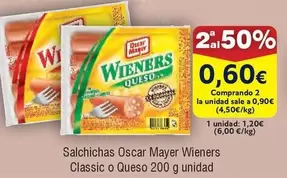 Oferta de Wieners - Salchichas Oscar Mayer Classic O Queso por 1,2€ en Froiz