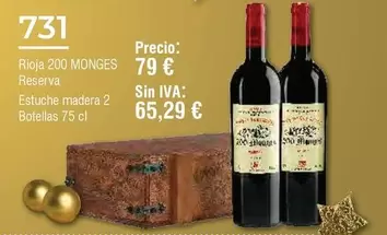 Oferta de 200 Monges - Rioja  Reserva Estuche Madera Botellas por 79€ en Froiz