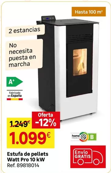 Oferta de Home - Estufa De Pellets Watt Pro 10 Kw por 1099€ en Leroy Merlin