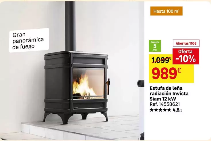 Oferta de Estufa De Leña Radiación Invicta por 989€ en Leroy Merlin