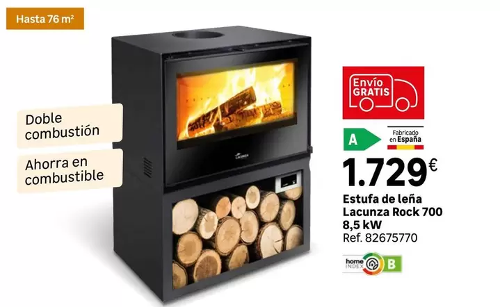 Oferta de Home - Estufa De Lena Laciunza Rock 700 por 1729€ en Leroy Merlin