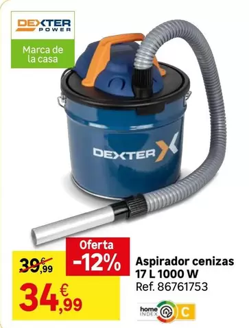 Oferta de Dexter - Aspirador Cenizas 17 L 1000 W por 34,99€ en Leroy Merlin