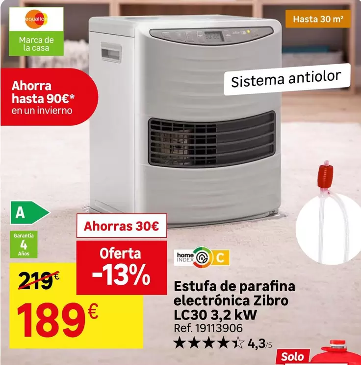 Oferta de Equation - Estufa Parafina Electronica Lc30 3.2kw por 189€ en Leroy Merlin