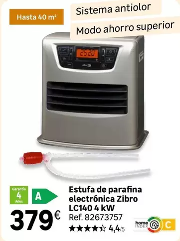 Oferta de Zibro - Estufa De Parafina Electrónica Lc140 4w por 379€ en Leroy Merlin