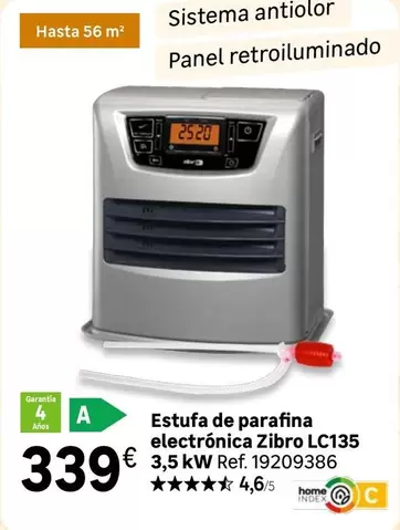 Oferta de Zibro - Estufa De Parafina Electrónica Lc135 por 339€ en Leroy Merlin