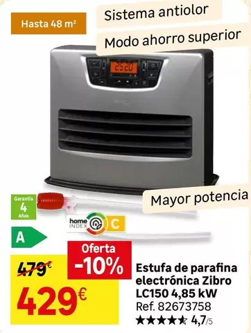 Oferta de Zibro - Estufa De Parafina Electronica Lc150 4,85 Kw por 429€ en Leroy Merlin