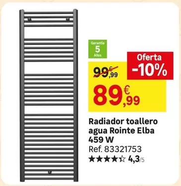 Oferta de Elba - Radiador Toallero Agua Rointe 459 W por 89,99€ en Leroy Merlin