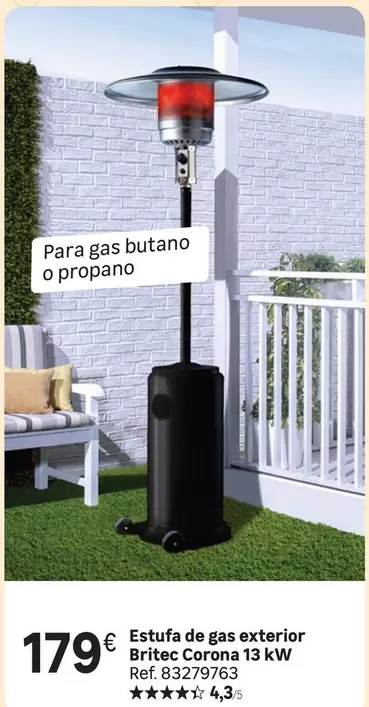 Oferta de Corona - Estufa De Gas Exterior Britec por 179€ en Leroy Merlin