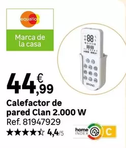 Oferta de Calefactor De Pared Clan 2000 W por 44,99€ en Leroy Merlin