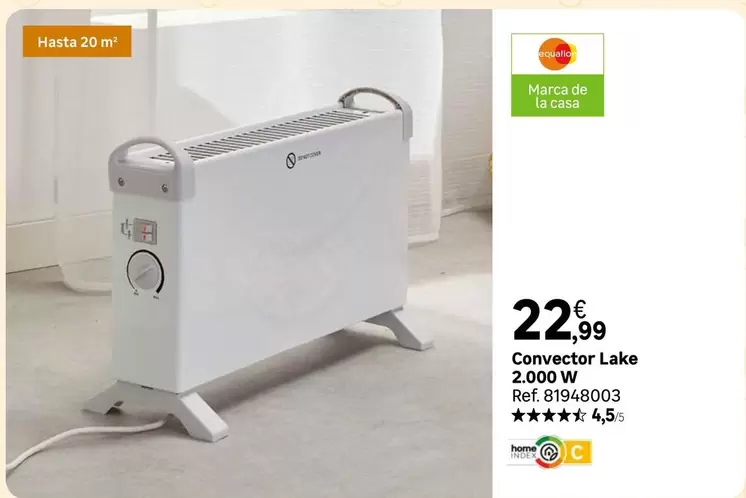 Oferta de Convector Lake por 22,99€ en Leroy Merlin