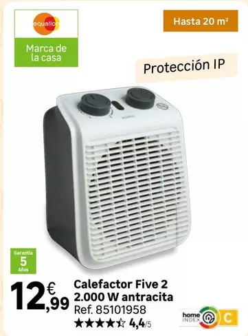 Oferta de Equation - Calefactor Five 2 2.000 W Antracita por 12,99€ en Leroy Merlin