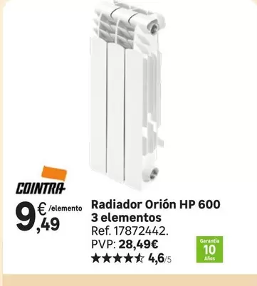 Oferta de Cointra - Radiador Orión HP 600 3 Elementos por 9,49€ en Leroy Merlin