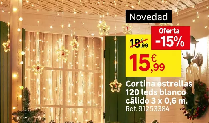 Oferta de Blanco - Cortina Estrellas 120 Leds  Calido por 15,99€ en Leroy Merlin