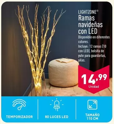 Oferta de Lightzone - Ramas Navidenas Con Led por 14,99€ en ALDI