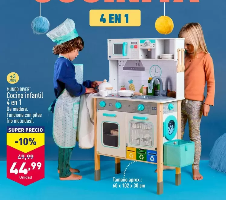 Oferta de Mundo Diver - Cocina Infantil 4 En 1 por 44,99€ en ALDI