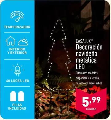 Oferta de Casalux - Decoracion Navidena Metalica LED por 5,99€ en ALDI