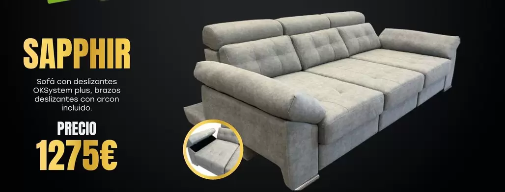 Oferta de Sapphir Sofá Con Deslizantes OKSystem Plus, Brazos Deslizantes Con Arcon Incluido por 1275€ en OKSofas