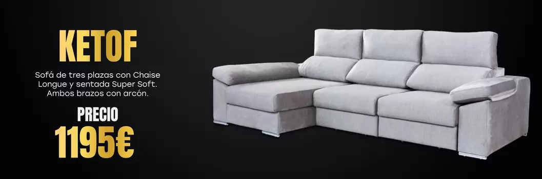 Oferta de Ketof Sofá De Tres Plazas Con Chaise Longue Y Sentada Super Soft  por 1195€ en OKSofas