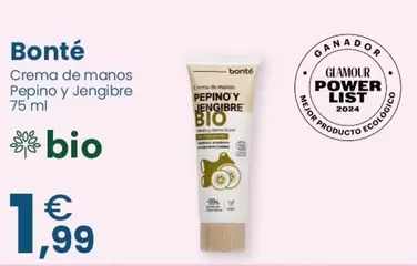 Oferta de Bonté - Crema De Manos Pepino Y Jengibre por 1,99€ en Clarel