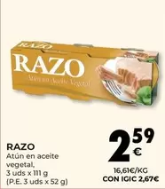 Oferta de Razo - Atún En Aceite Vegetal por 2,59€ en CashDiplo