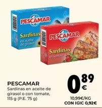 Oferta de Pescamar - Sardinas En Aceite De Girasol O Con Tomate por 0,89€ en CashDiplo