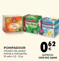 Oferta de Pompadour - Infusión Tila, Poleo/ Menta O Manzanilla por 0,62€ en CashDiplo