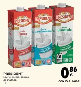 Oferta de Président - Leche Entera, Semi O Desnatada por 0,86€ en CashDiplo