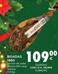 Oferta de 1880 - Boadas  - Jamón De Cebo Ibérico 50% Raza Ibérica por 109€ en CashDiplo