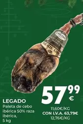 Oferta de Legado - Paleta De Cebo Iberica 50% Raza Iberica por 57,99€ en CashDiplo